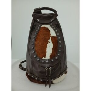 American West Brown Leather CALF Hair Back Pack Shoulder Bag C3